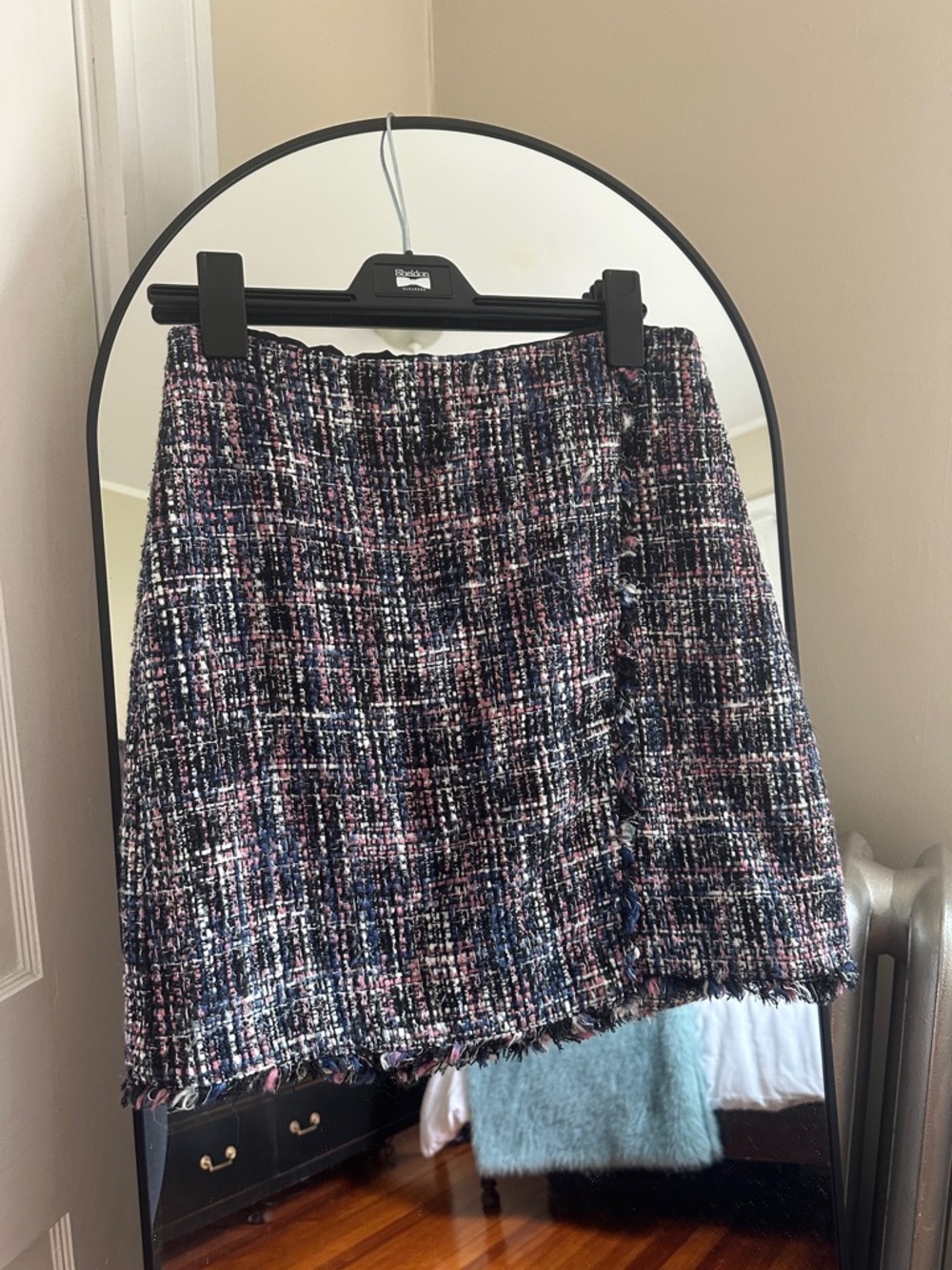 LOFT Black & Pink Tweed Mini Skirt